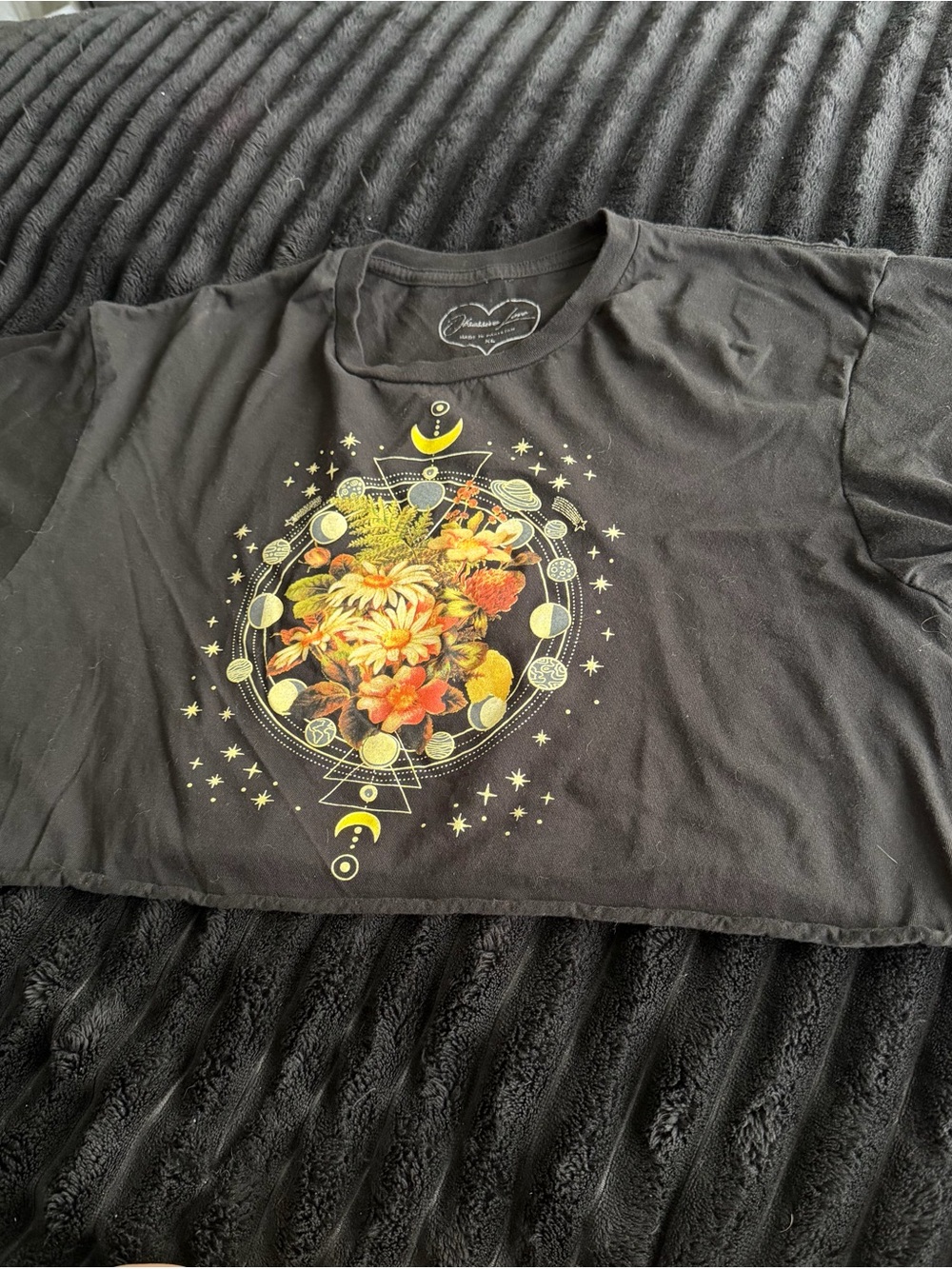 Black Floral Moon Phase Crop Top
